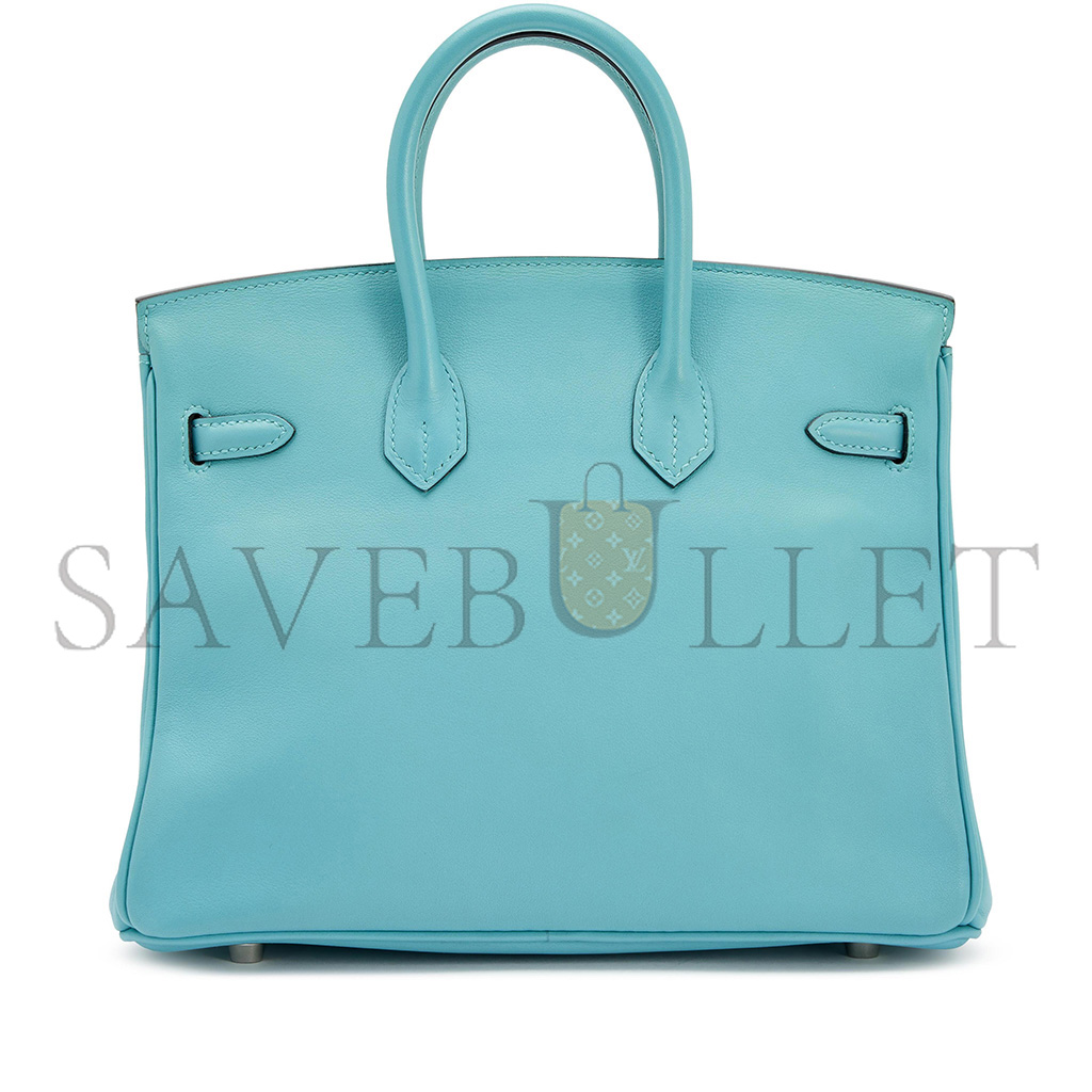 H**mes birkin 25 swift leather macaroon blue lining 3q pink silver buckle h049362ck15 (25*20*13cm)